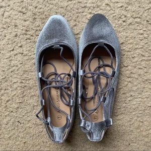 Ashley Stewart Suede Ankle Strap Wrap Ballet Flats